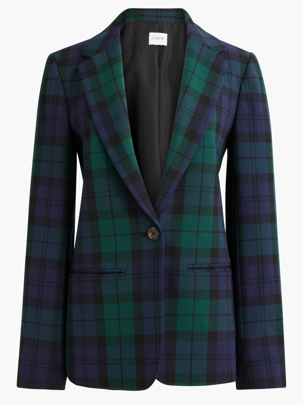 NWOT J. Crew Women’s Black Watch Plaid One-Button Blazer Green & Blue Sz 10
